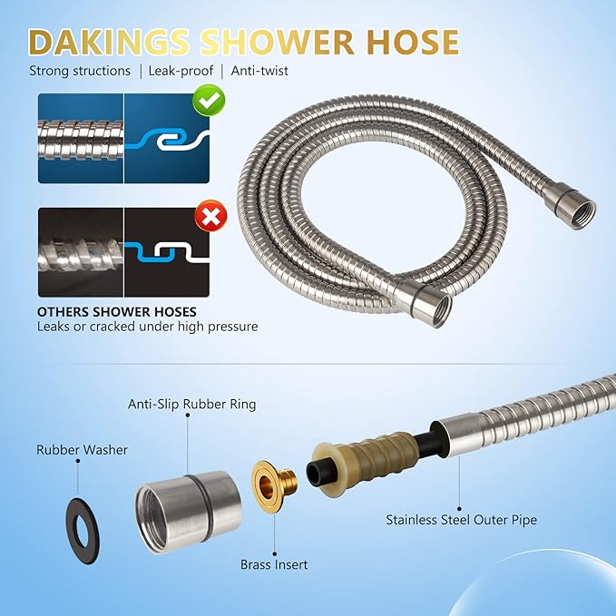 DAKDAKINGS 6 Spray Modes High Pressure Handheld Showerhead Set Upgraded 5 Inches Shower Head with Handheld Spray Brushed Nickel Handheld Shower Head 60 Inches Stainless Steel Hose-1-Min Install