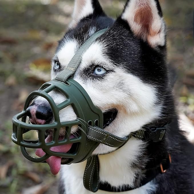 BARKLESS Dog Muzzle, Soft Basket Silicone Muzzle for Dogs to Prevent Biting and Chewing, Breathable Cage Mouth Cover for Training, Allows Drinking and Panting, Used with Collar