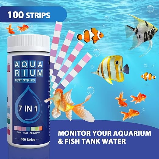 Aquarium Test Strips 7 in 1 for Freshwater 100 Strips Fish Tank Water Testing Kit for Aquarium Pond -Testing Nitrate Nitrite Hardness Chlorine pH Carbonate Alkalinity Accurate