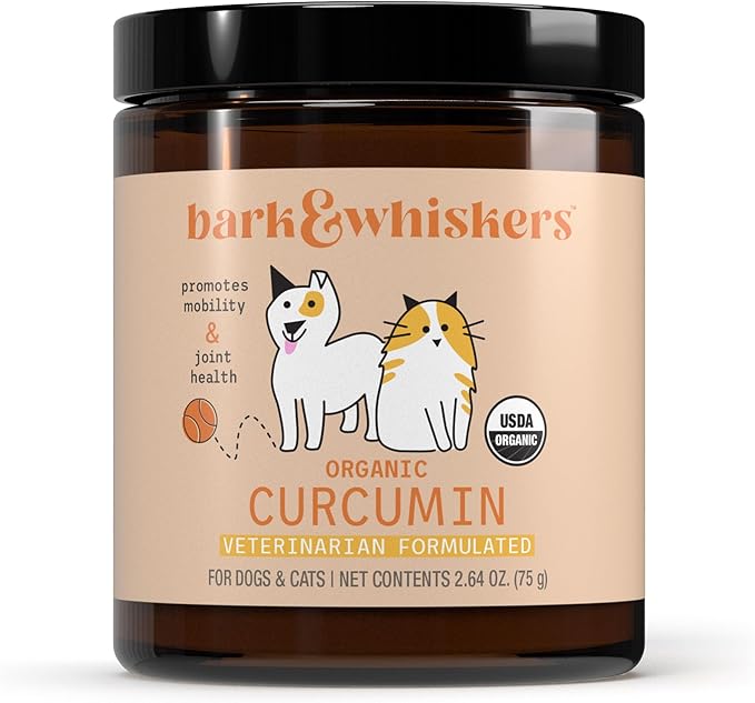 Bark & Whiskers Organic Curcumin, 2.64 Oz. (75 g), 300 Scoops, Promotes Mobility & Joint Health, Veterinarian Formulated, Non-GMO, Certified USDA Organic, Dr. Mercola