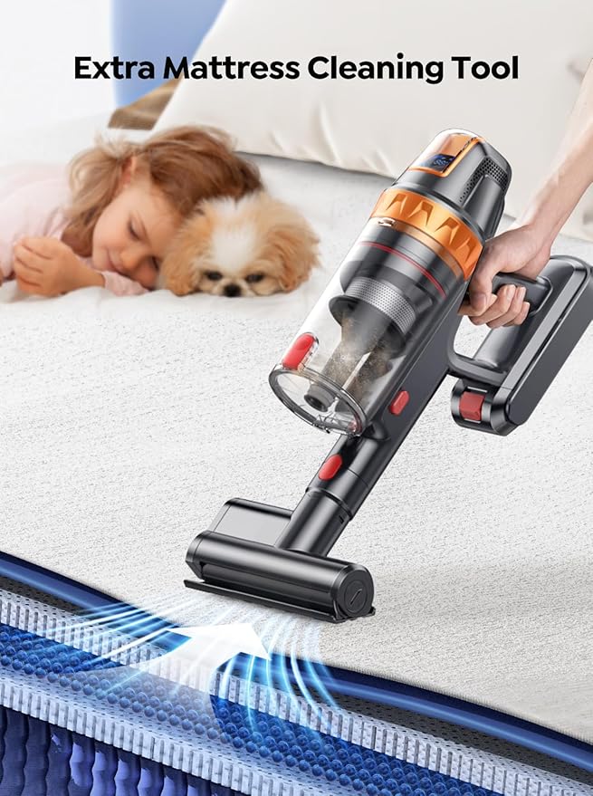 Cordless Vacuum Cleaner, 600W with Extra Mattress Cleaning Tool, 45KPA Stick Vacuum Cleaners for Home 60 Mins Runtime, Self-Standing, Wall Mount Charging, Rechargeable Vacuum for Floor Carpet Pet Hair