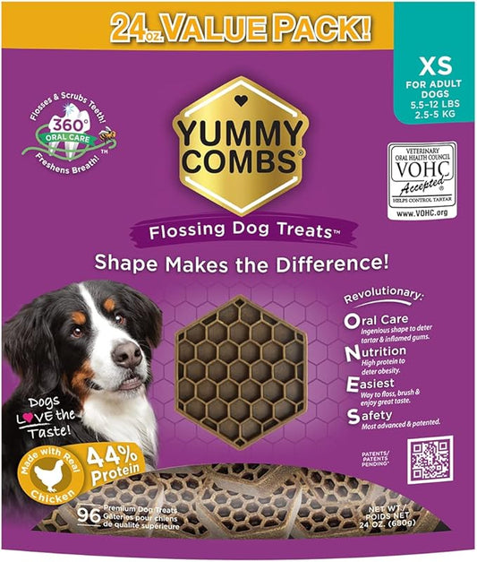 Dog Dental Treats – Vet VOHC Approved – Delicious Chicken Protein – Removes Tartar with Cleaning Comb Shape – Dental Dog Treats for Extra Small Dogs (24oz, 96 Count)