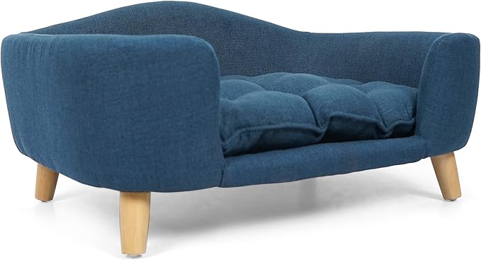 Christopher Knight Home Elroy Orthopedic Dog Bed, Elevated Dog Sofa Bed for Small Dog, Supportive Foam Pet Couch Bed with Wooden Legs, Modern Pet Sofa Bed, Navy Blue