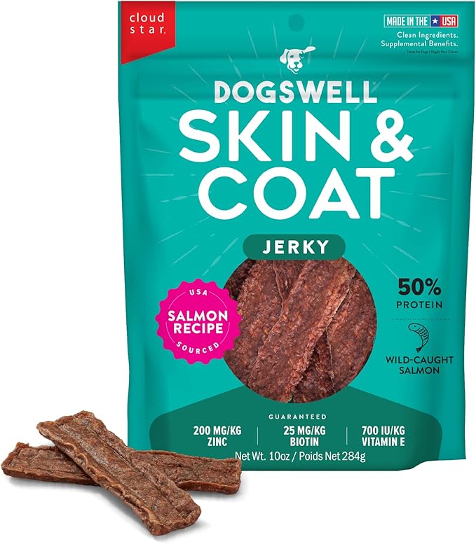 Dogswell Skin & Coat Jerky Dog Treats, Salmon, 10 oz. Bag