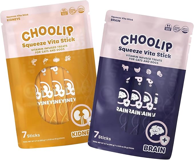 Bundle | Kidney + Brain Pouches. 14 Squeeze Vita Sticks (7 Kidney + 7 Brain) with Essential multivitamins. [Both Products are for Cats & Dogs of All Life Stages]