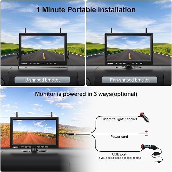 Fookoo HD 10" Magnetic Wireless Backup Camera,10" IPS Split Screen Monitor, Rechargeable 2 Side View 1 Rear View Cameras,Low Consumption 1-Min Install No Drilling Recording for Trailer Truck DCX103