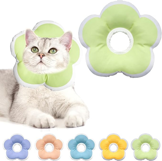 Cat Cone Collar Soft, Waterproof Cats Cones to Stop Licking After Surgery, Adjustable Soft Elizabeth Cats Collars for Wound Healing, Flower Shape Cat Recovery Collar (Green, Medium)