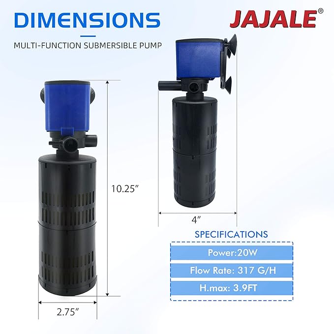 Water Pump 320 GPH 3-in-1 Submersible Internal Filter Aquarium Powerhead Water Pump Ultra Quiet for Aquarium,Fish Tank-3 Pack