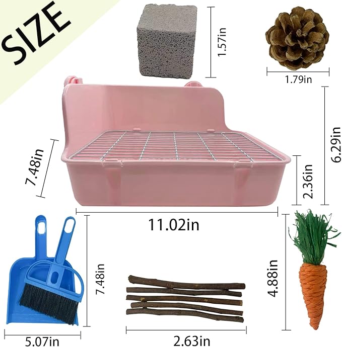 11Pcs Rabbit Litter Box Toilet,Bunny Corner Litter Bedding Plastic Square Grate Guinea Pig Bunny Ferret Hamster Hedgehog, Potty Trainer Bedding Box for Guinea Pig Ferret Hamster Hedgehog (Pink)