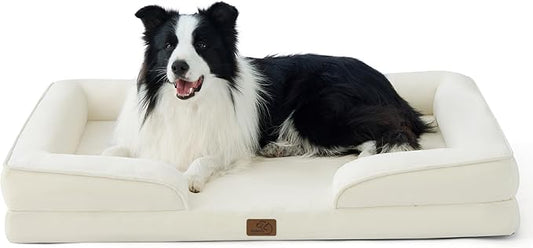 Bedsure Orthopedic Dog Beds Large Sized Dog - Washable Large Dog Cat Bed Waterproof, Comfort Dogs Couch Sofa with Washable Removable Cover, Pet Bed with Nonskid Bottom, Ivory, 35"