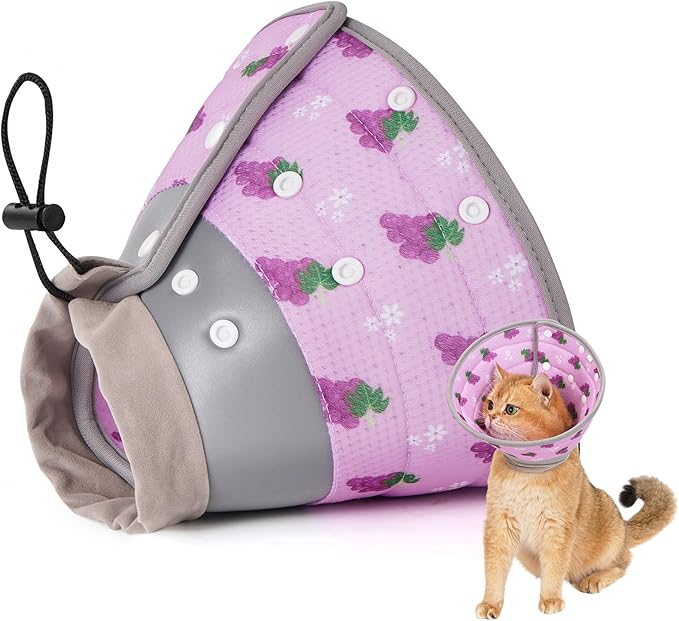 Avont Cat Cone Collar Soft to Stop Licking, Adjustable Foldable Lightweight Kitten Recovery Collar After Surgery for Small Dogs, Elizabeth Cone of Shame Alternative -Grape(L)