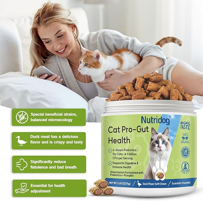Cat Probiotic for Digestive & Gut Health - 150 Dual Texture Crunchy & Creamy Bites - Relief for Constipation, Diarrhea & Sensitive Stomach with Prebiotics & Taurine for Kittens & Seniors
