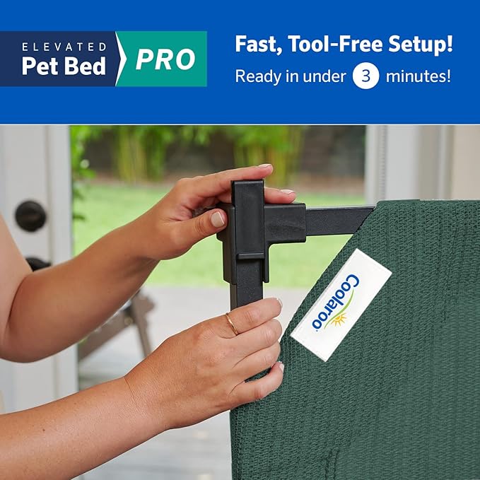Coolaroo Pro Elevated Dog Bed - Low-Profile Access, Moisture-Resistant Cover, Breathable Fabric & Tool-Free Setup, Brunswick Green, Standard