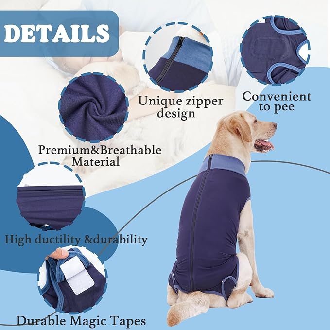 Breathable Dog Surgery Recovery Suit for Male/Female, Professional Dog Recovery Onesie with Zipper After Spay Abdominal Wounds, Anti Licking Cone E-Collar Alternative for Small Medium Large Dog