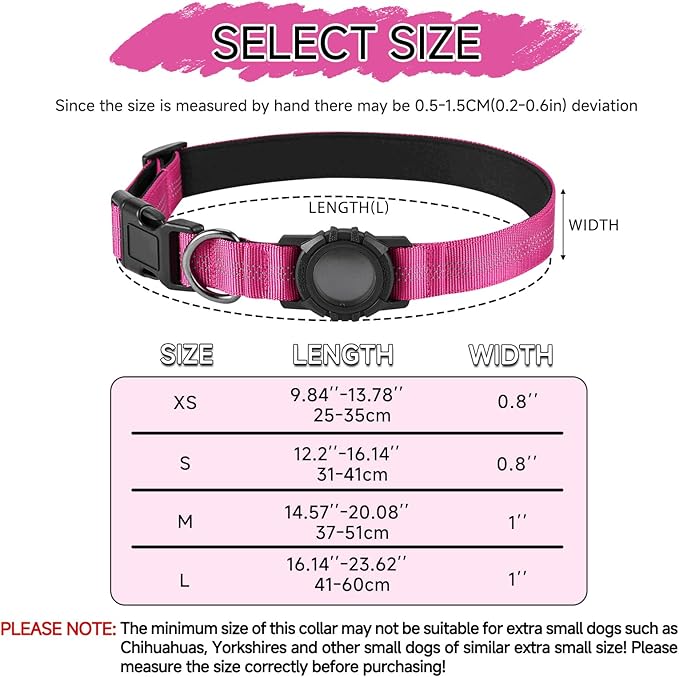 Dog Collar Compatible with Airtag, with Waterproof Cover, Multiple Colors, Multiple Sizes, Breathable Cotton and Linen Material, Suitable for Small, Medium and Large Dogs