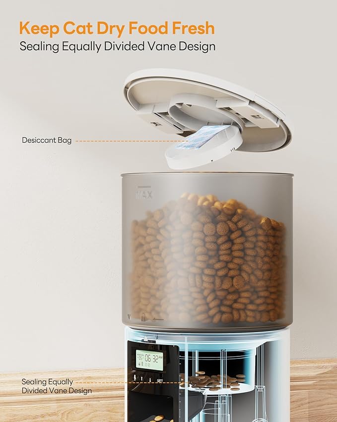 Automatic Cat Feeder Food Dispenser: 4L Timed Small Dog Dry Food Dispenser with 10s Voice - Distributeur Nourriture Chat Hund Programmable - Auto Pet Feeder with 1-6 Meals White