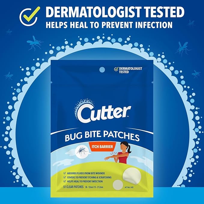 Cutter Bug Bite Patches Itch Relief Hydrocolloid Patches for Kids & Adults, Absorbs Fluids, Helps Heal, Prevents Scratching, Mosquito Itch Relief, Hydrocortisone & Suction Tool Alternative, 153 Count
