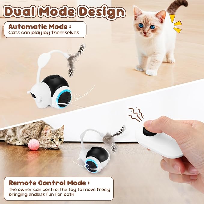 SlowTon Cat Interactive Toy for Indoor Cats - Remote Control Automatic Smart Moving Cats Toys with 2 Modes, Rechargeable Kitten Feather Toys for All Breeds of Bored Cat(Black)