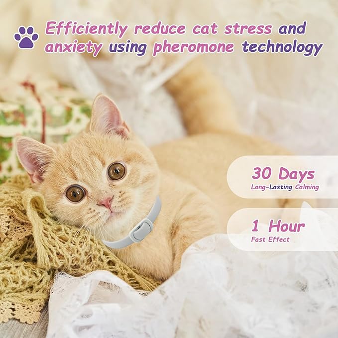 Calming Collar for Cats - 4 Pack, Adjustable Size, Efficiently Reduces Anxiety & Stress for 30 Days, Safe Cat Pheromone Collars, Calming Cat Collar