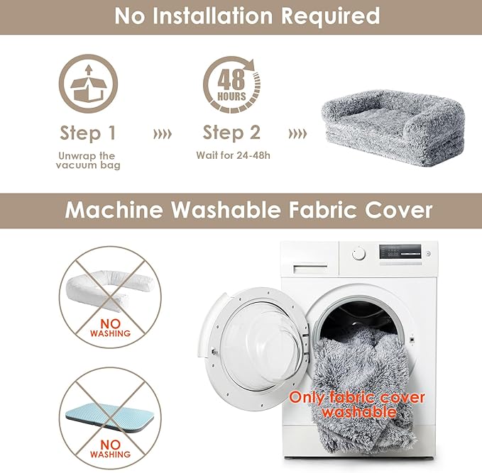 EHEYCIGA Human Dog Bed for Kids, Foldable XXL Dog Bed, Faux Fur Fluffy Pet Couch Bed, Orthopedic Calming Memory Foam Big Pet Bed, Washable Pet Sofa Bed with Non-Slip Bottom, Grey, 54"x38"x7.5"