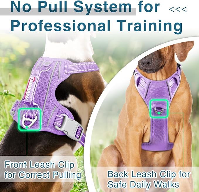 BARKBAY Dog Harness No Pull with ID Tag Pocket - Heavy Duty, Reflective, Easy Control for Large Dogs(Violet Purple,L)