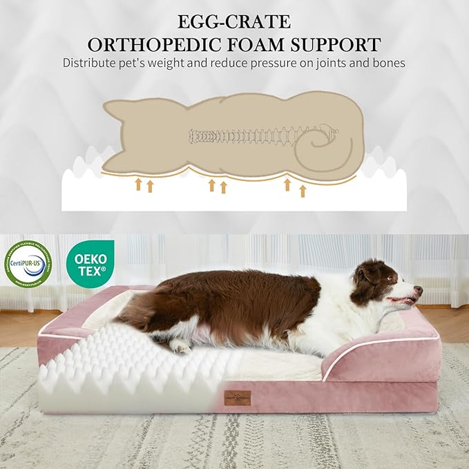 Comfort Expression Small Dog Beds Waterproof Orthopedic Foam Dog Sofa Beds for Medium Dogs Comfy Pet Bed with Washable Removable Cover & Non-Slip Bottom(Small,Pink)