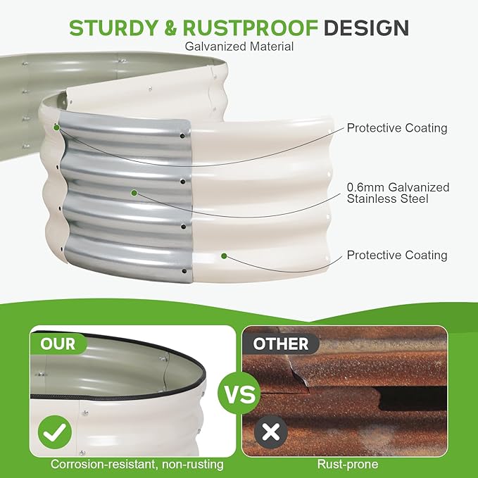 Galvanized Raised Garden Bed Outdoor - 4×2×1ft Planter Raised Beds for Gardening | Oval Metal Garden Planter Box with Safety Edging and Gloves for Vegetables Fruits and Flowers - White