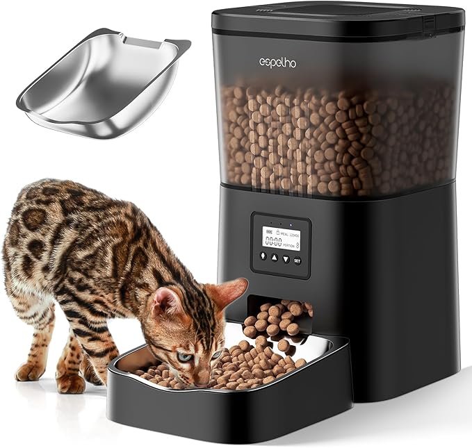Espelho Automatic Cat Feeder- 4L Timed Cat Food Dispenser 1-6 Meals Control for Cat and Small Dog- Auto Pet Feeder with Desiccant Bag Keep Fresh for Reliable Easy Set Up and Clean- Voice Recorder