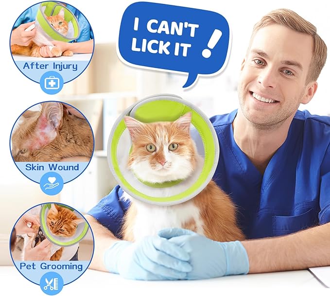 Breathable Air Mesh Cat Cone Collar Soft to Stop Licking, Adjustable, Foldable Lightweight Kitten Cones After Surgery Recovery for Cats & Kittens (Yellow Green,L)