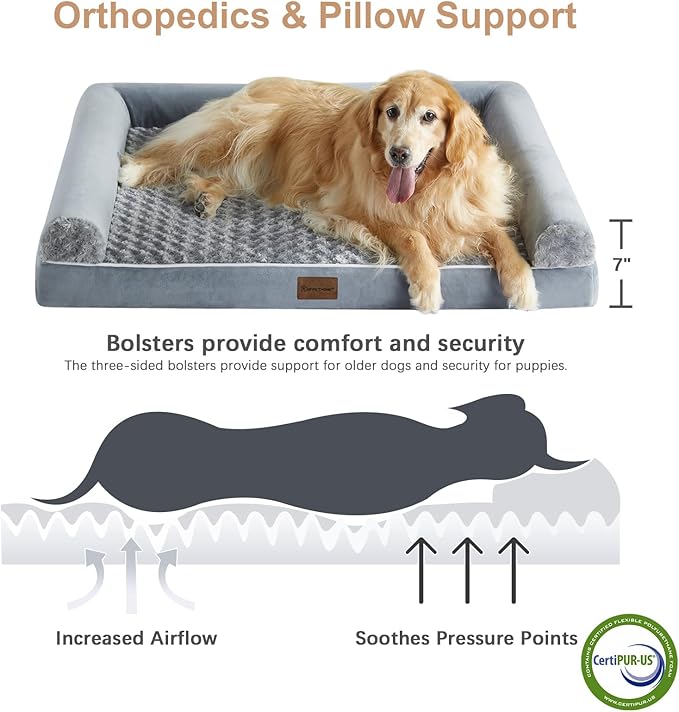 BFPETHOME Dog Beds for Large Dogs, Orthopedic Dog Bed for Medium Large Dogs,Big Waterproof Couch Pet Bed with Removable Washable Cover