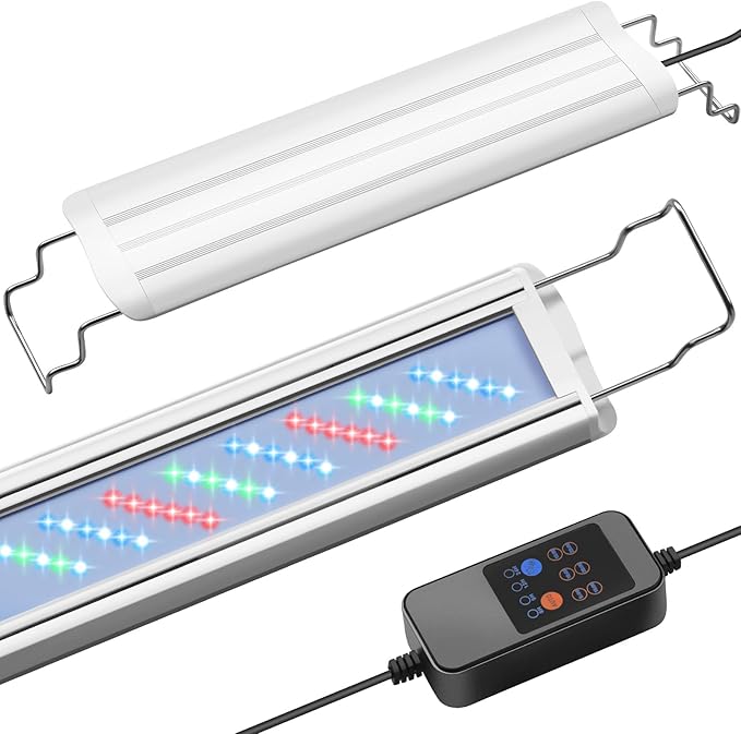 HITOP 16-24in Full Spectrum LED Aquarium Light with Timer, Auto 24/7 Lighting Cycle& 10-Level Brightness Adjustment, Fish Tank Light for Plant Growth, with Extendable Brackets
