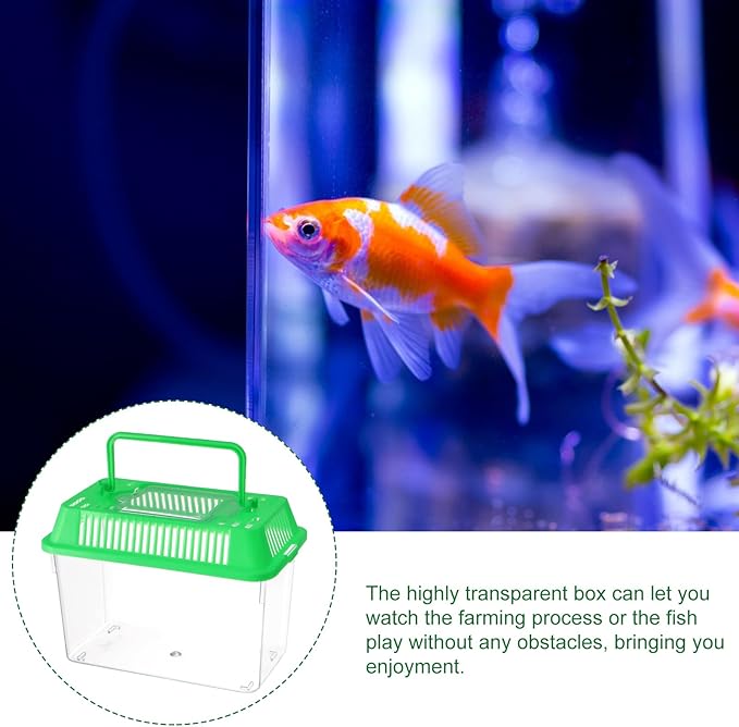 Portable Fish Tank Handheld Fish Tank,Plastic Mini Fish Box Transparent Cutout Design, Plastic Aquarium with Handle for Turtle and Pet Fish (Random Color Lid)