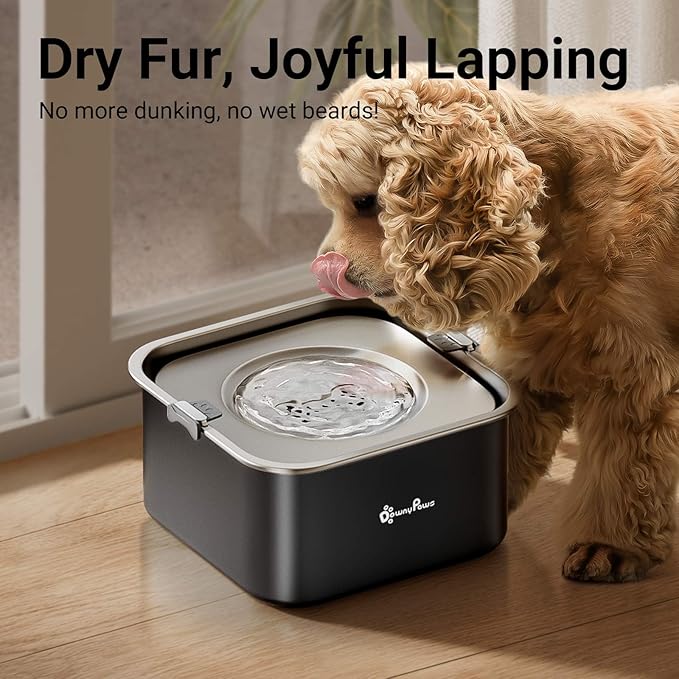 DownyPaws No Spill Water Bowl for Dogs,101oz/3L Slobber Stopper Stainless Steel, Slow Drinking Dog Water Bowl, No Mess Dog Water Dispenser Spill Proof, Dishwasher Safe, Black