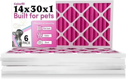Colorfil 14x30x1 Air Filter (6-Pack) | Made in the USA | Color Changing | Remove Cat and Dog Odor | MERV 8 for Pet Hair Dander and Dust | 13.75"x29.75"x0.75" Exact Size