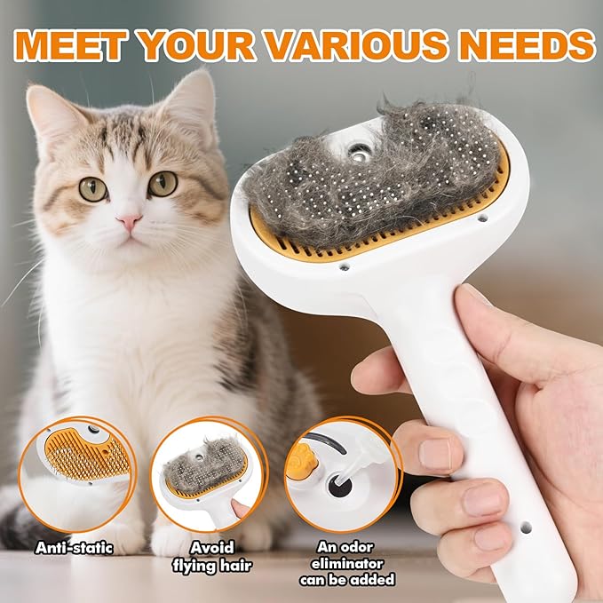 Pet Steam Brush for Cats and Dogs, 4-in-1 Spray Hair Removal Comb, Cat Brush for Shedding and Grooming for Long & Short Haired Pets