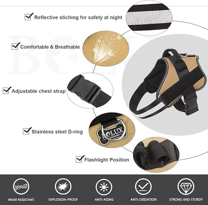 Bolux Dog Harness, No-Pull Reflective Dog Vest, Breathable Adjustable Pet Harness with Handle for Outdoor Walking - No More Pulling, Tugging or Choking (Army Yellow, M)