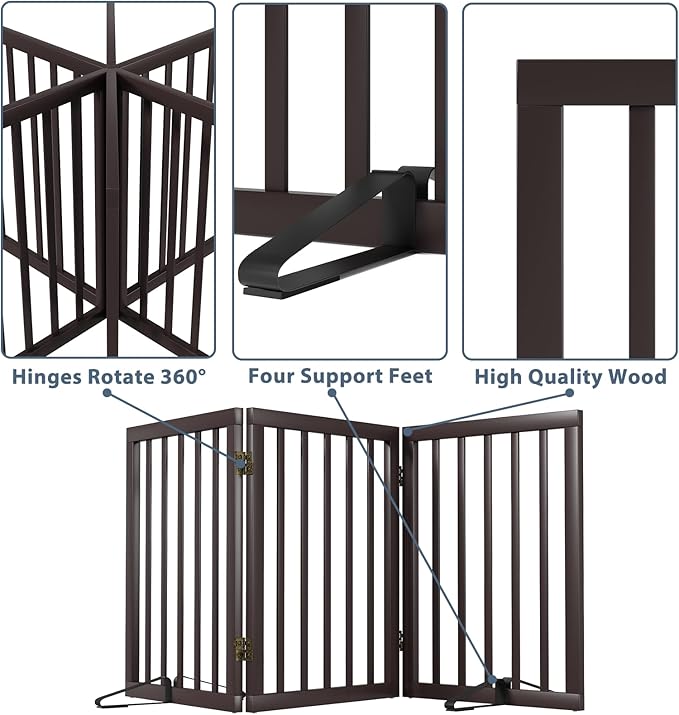 Dog Gates for Doorways Stair House Freestanding Pet Gates for Dogs Wooden Dog Gate with Support Feet Indoor Fence