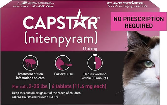 CAPSTAR (nitenpyram) Oral Flea Treatment for Cats, Fast Acting Tablets Start Killing Fleas in 30 Minutes, Cats 2-25 lbs, 6 Doses