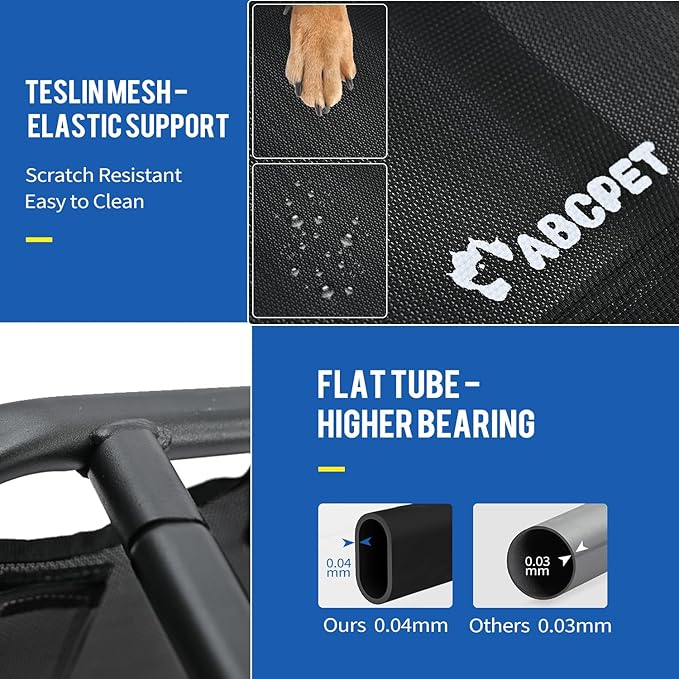 Elevated Dog Beds, Extra Large Raised Dog Cots Outdoor Cooling Dog Bed Waterproof Stable and Easy Assembly, Teslin Fabric with 1.2mm Thick Iron Frame, Breathable, Ultra-Sturdy，Black, 54*37*8.7