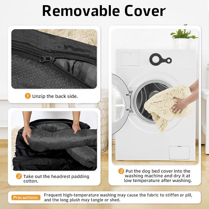 Calming Dog Bed Fluffy Plush Dog Mat for Furniture Protector with Removable Washable Cover for Large Medium Small Dogs and Cats (XS (31"x23.5"x5"), Beige)