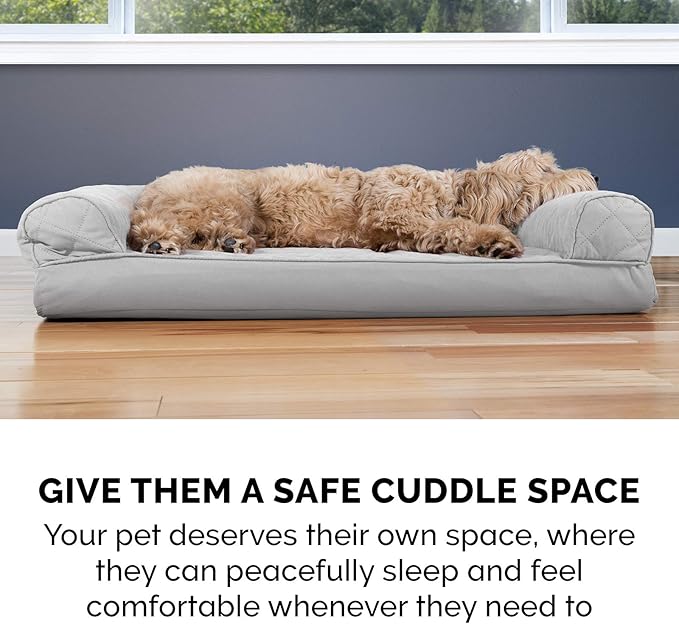 Furhaven Cooling Gel Dog Bed for Large Dogs w/ Removable Bolsters & Washable Cover, For Dogs Up to 125 lbs - Quilted Sofa - Silver Gray, Jumbo Plus/XXL