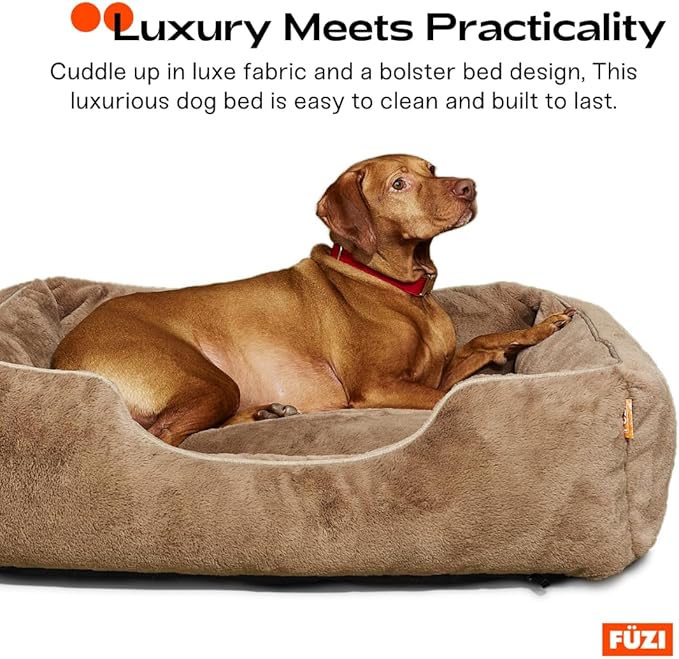 FUZI Luxury Aesthetic Dog Bed for Large Dogs with Washable Cover, Pet Couch, Pet Bed with Sides, Non-Slip Bottom, Soft and Durable Calming Dog Bed, Faux Fur Cover, Large 35.6x28.5x9.5 Light Grey