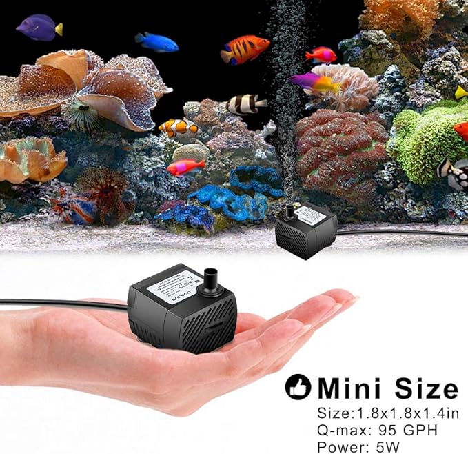 PULACO 95GPH 5W Mini Submersible Water Pump for Aquarium Fish Tank, Pond, Fountain, Hydroponics