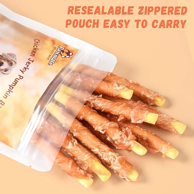 Dog Treats Pumpkin Biscuits Chicken Wrapped, Healthy Chewy Snacks High Fiber Low Fat, Training Treats for Small Medium Large Dogs, 10.6oz