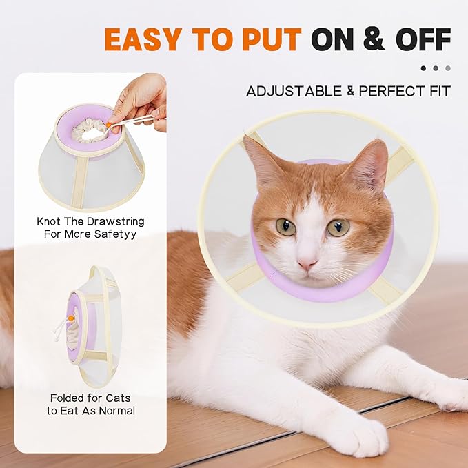 Cat Cone Collar Soft- Adjustable Comfortable Air Mesh Recovery Cone After Surgery to Stop Licking and Scratch, Alternative to Plastic Elizabethan Collar for Cat, Whiskers Freedom (Purple, S)