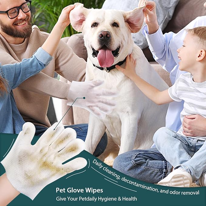 WLP 72 PCS Pet Cleaning and Deodorizing Glove Wipes for Dogs & Cats Hypoallergenic Pet Cleaning and Hydrating Glove Bath Wipes Enriched with Aloe & Jojoba Oil Individually Wrapped