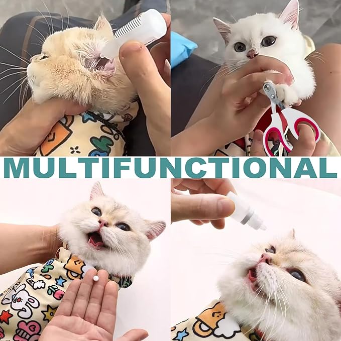 Cat Grooming Wrap for Cutting Nails with Cat Nail Clipper, Self-Adherent Wrap for Ear Cleaning, Anti-Runaway/Scratch, Cat Swaddle Wrap for Calming, Yellow