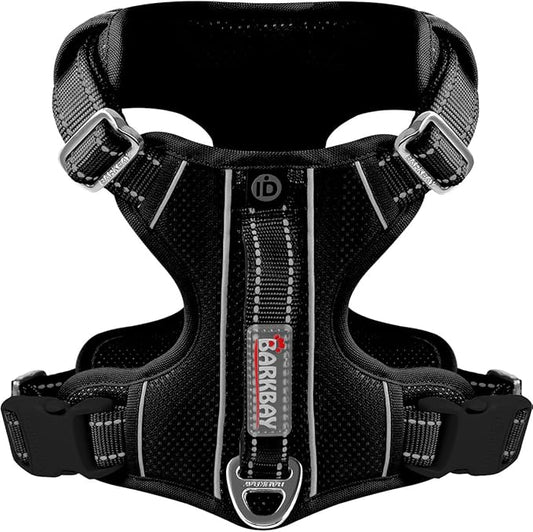 BARKBAY Dog Harness No Pull with ID Tag Pocket - Heavy Duty, Reflective, Easy Control for Large Dogs(Black,M)