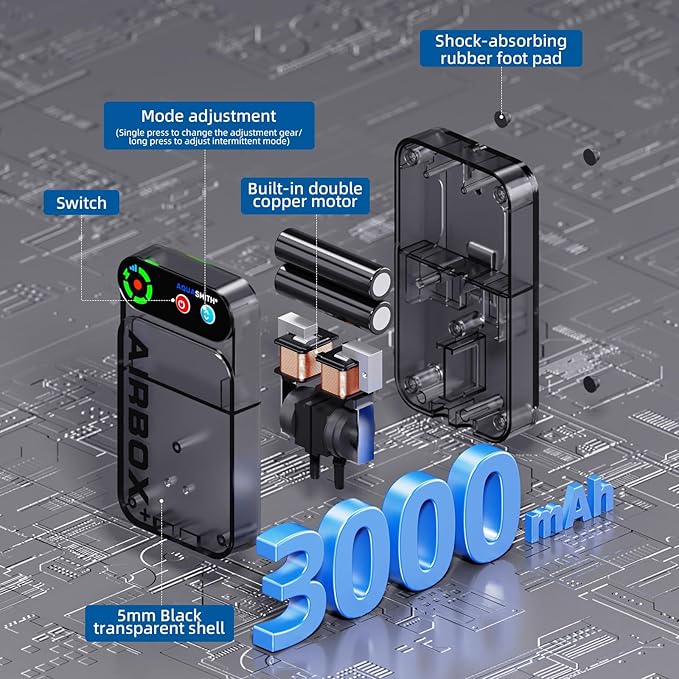 Live Bait Aerator,Ultra-Long Battery Life,Rechargeable Aquarium Air Pump 4w/64GPH(3000mAh Dual Hole) IPX4 Magnetic Charging Design,Suitable for Fishing Enthusiasts,with Hose and Stone