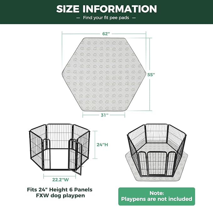 FXW Washable Pee Pads for Dogs, Puppy Pads with Super Absorbent, Specifically Designed for FXW Rollick/Homeplus 24inch 6 Panels Dog Playpen, 31" Hexagon, Khaki, 2 Packs